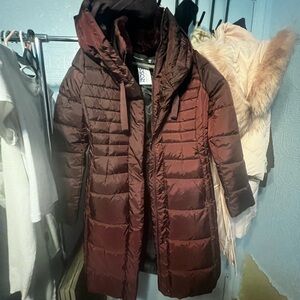 Tahari Maroon Quilted Puffer Coat